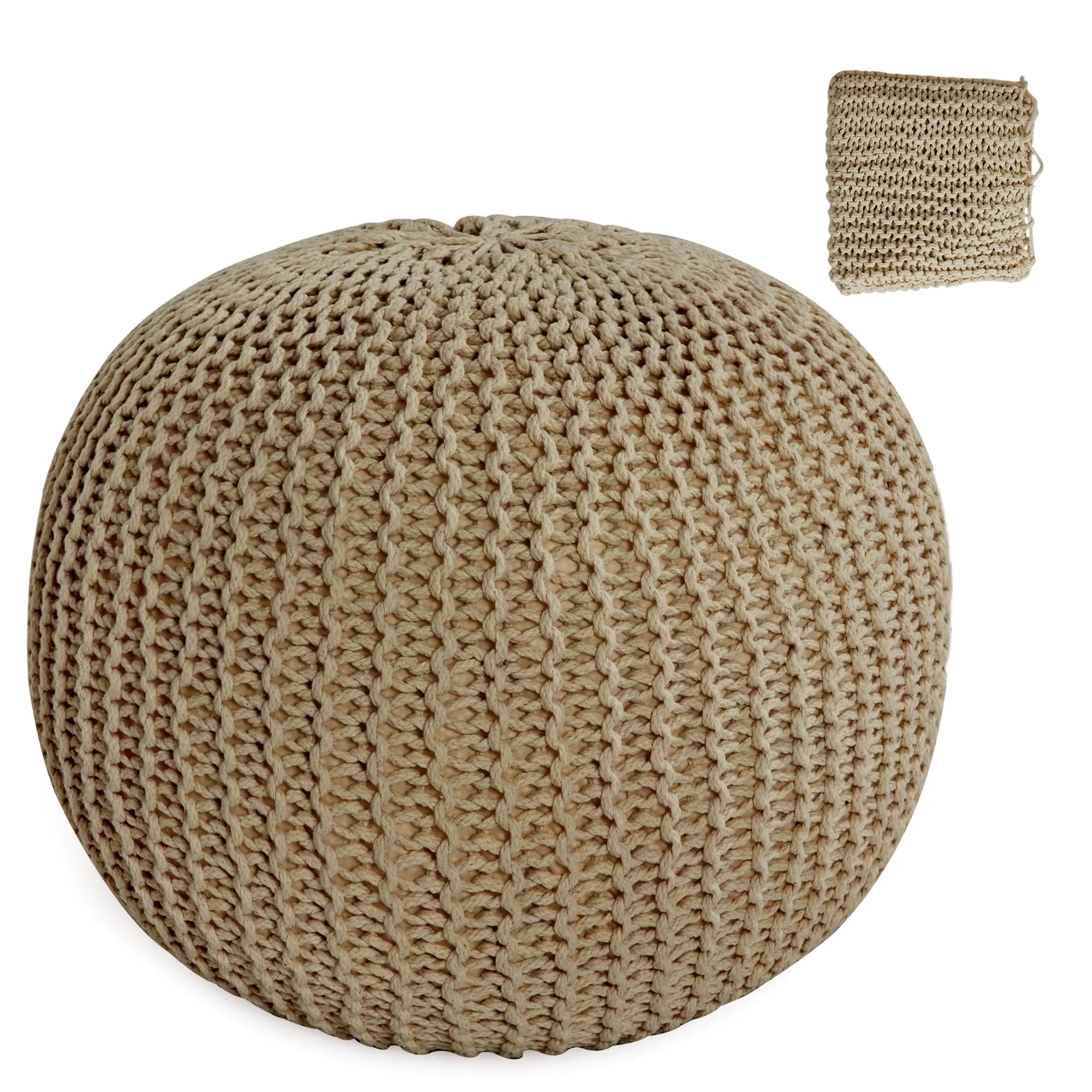 Sugarplum Spaces Handmade Cotton Pouf Cover – Khaki