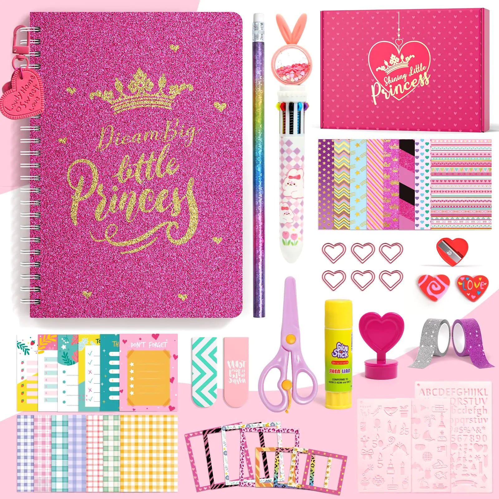 Princess DIY Journal & Scrapbook Kit for Girls (Ages 6–12) – 53 Pcs Creative Diary & Stationery Gift Set