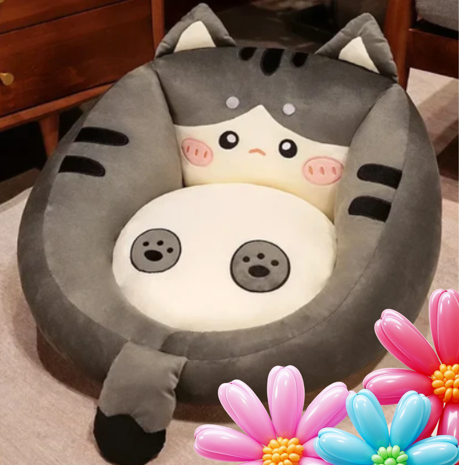 Whisker Lounge – Cute Kitten Lazy Sofa Cushion for Kids & Cozy Corners