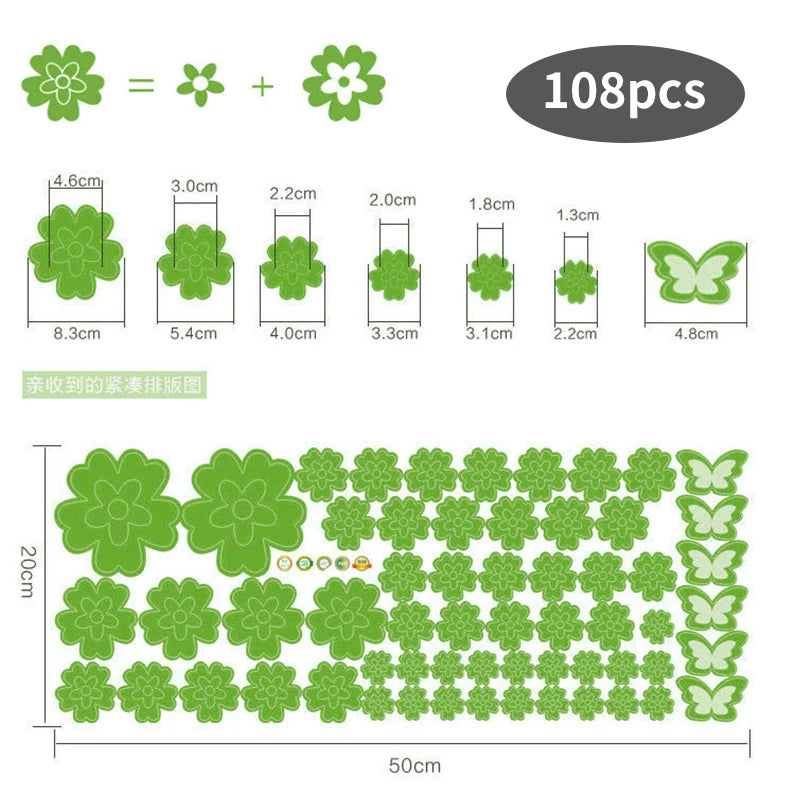 108pcs & 216pcs DIY Flower Wall Stickers – Kids Bedroom, Nursery & Home Décor, Self-Adhesive PVC Decals