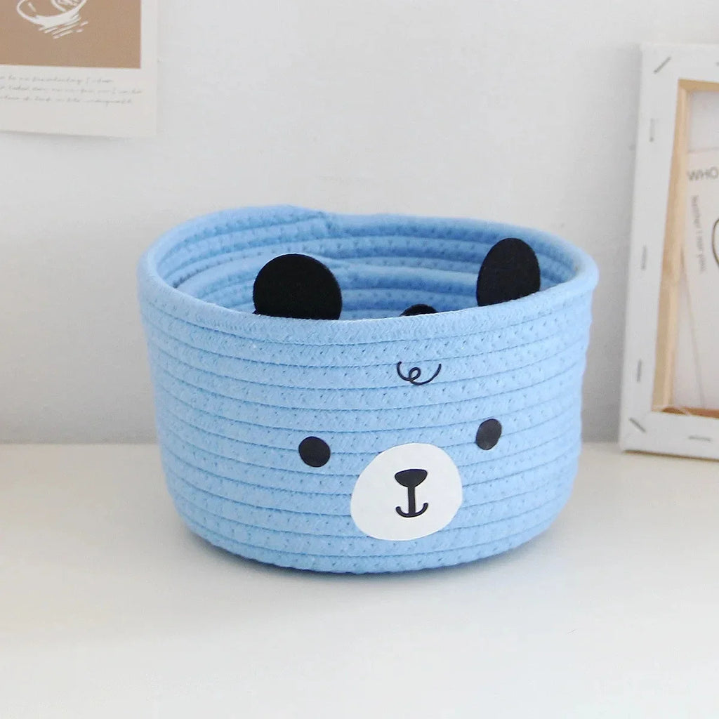 Snuggle Bear Woven Cotton Rope Basket – Cute Bear Organizer for Little Girl’s Room, Toys & More