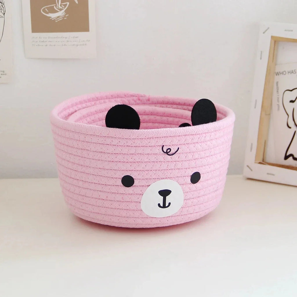Snuggle Bear Woven Cotton Rope Basket – Cute Bear Organizer for Little Girl’s Room, Toys & More