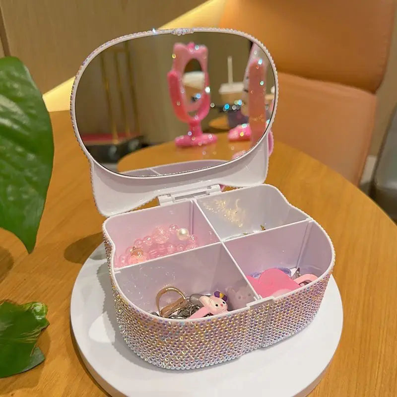 Hello Kitty Bling Jewelry Box with Mirror – Crystal Rhinestone Storage Organizer & Decorative Gift for Girls | Sugarplum Spaces
