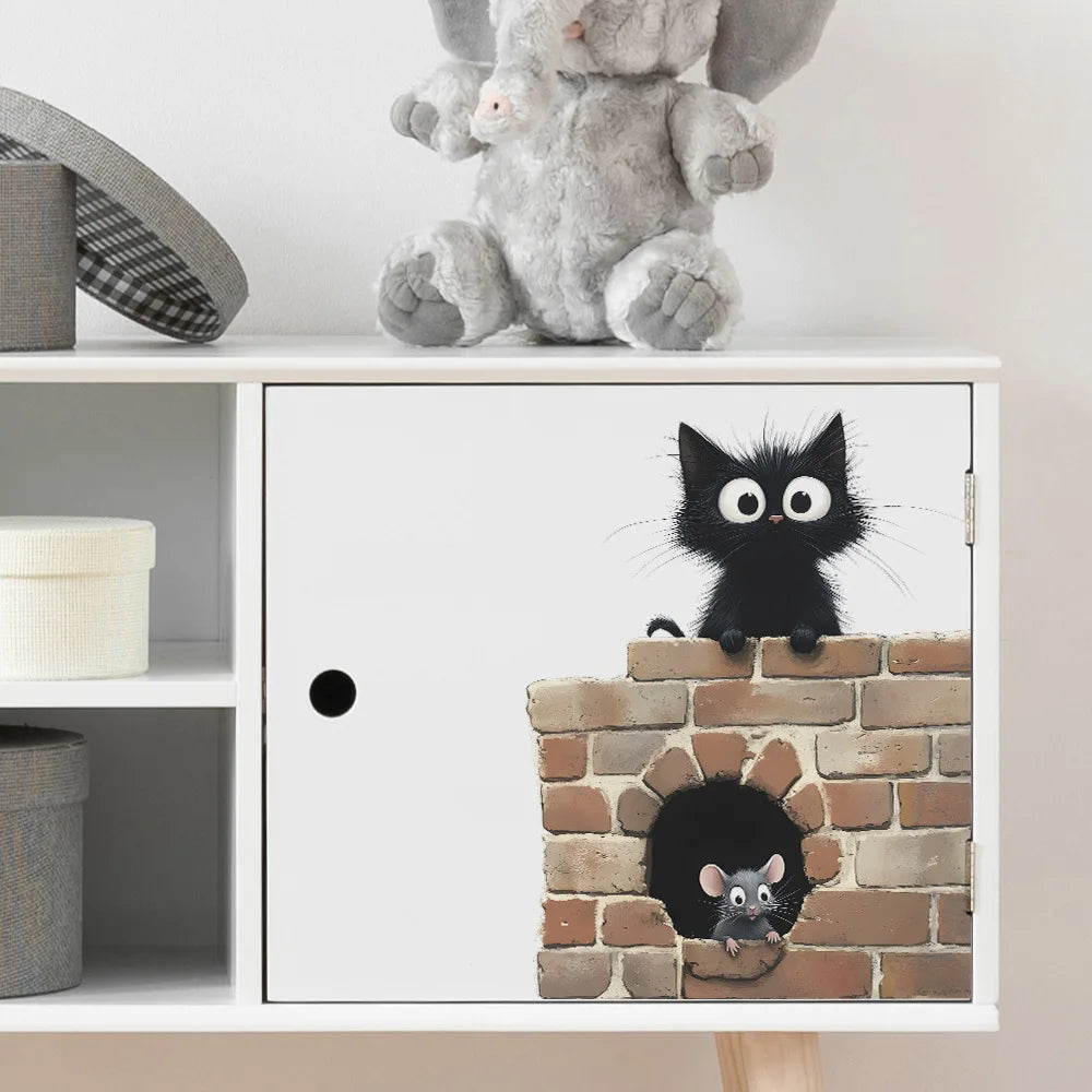 Cartoon Cat & Mouse Wall Sticker – Kids Bedroom & Nursery Wall Décor, Self-Adhesive PVC Decal