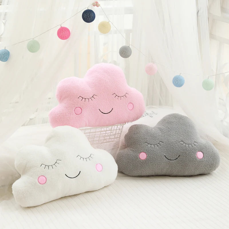 Dreamy Skies Plush Pillow Set – Soft Cloud, Moon, Star & Raindrop Cushions for Kids, Baby Room Decor