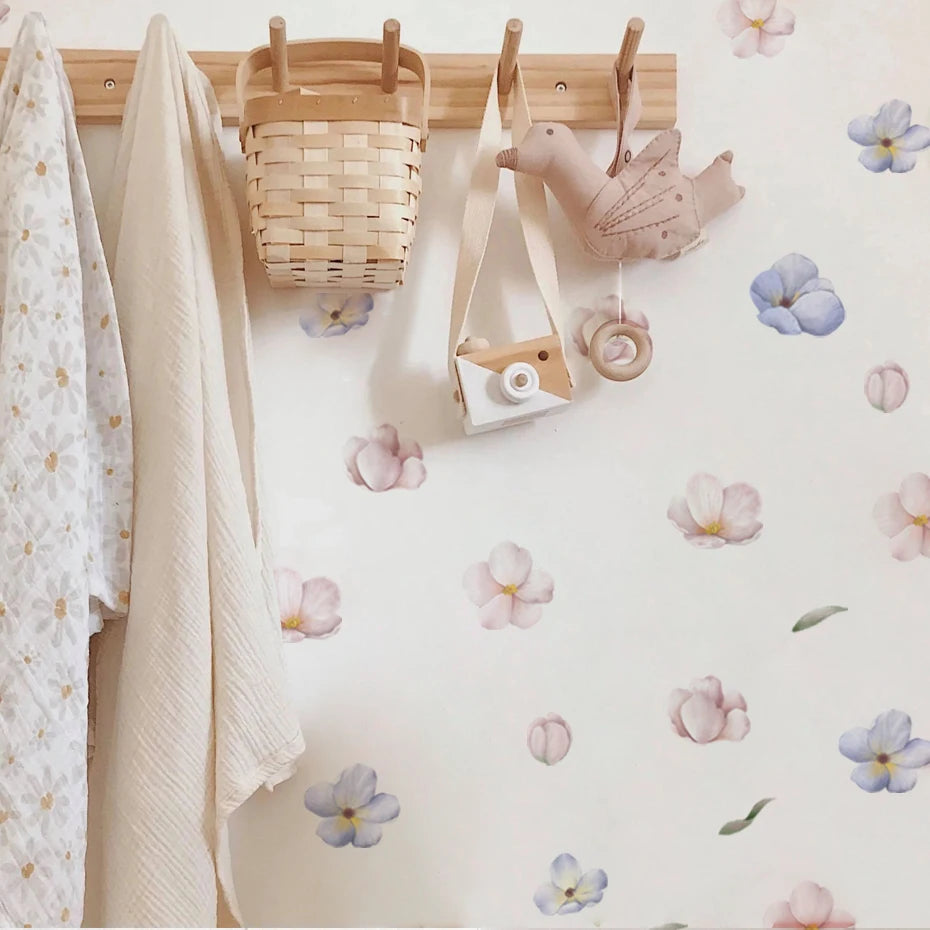 Blush Bloom Wall Decals – Boho Watercolor Flower Stickers, Removable PVC for Girls’ Bedrooms & Home Décor