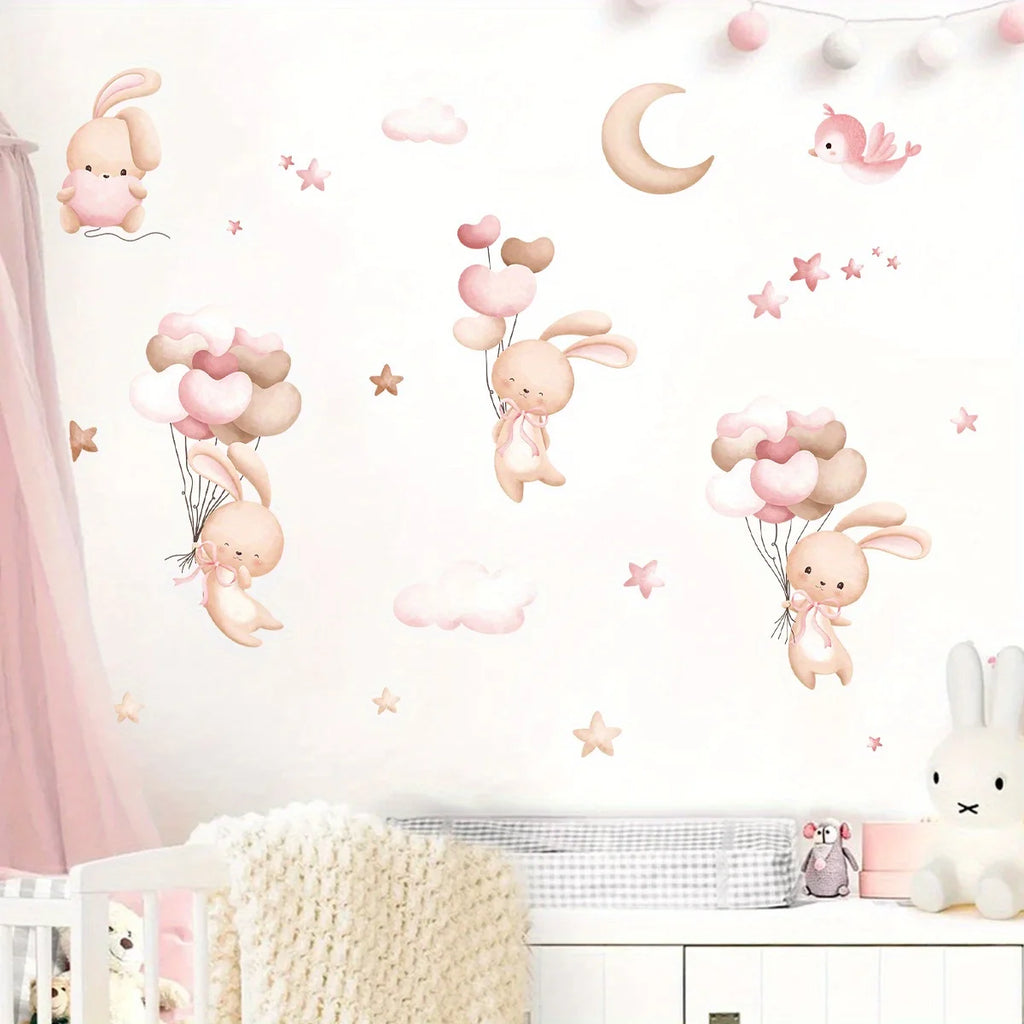 Bunny & Balloons Wall Decal – Removable Cartoon Rabbit Balloon Stickers for Kids’ Rooms & Playrooms