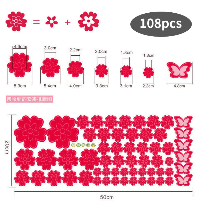 108pcs & 216pcs DIY Flower Wall Stickers – Kids Bedroom, Nursery & Home Décor, Self-Adhesive PVC Decals