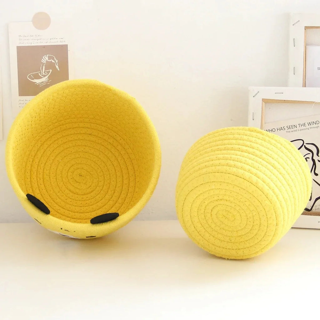 Snuggle Bear Woven Cotton Rope Basket – Cute Bear Organizer for Little Girl’s Room, Toys & More