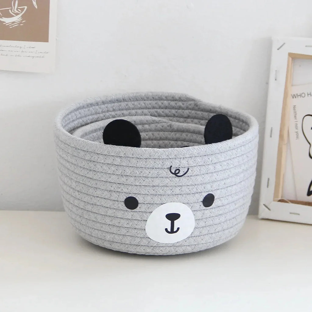 Snuggle Bear Woven Cotton Rope Basket – Cute Bear Organizer for Little Girl’s Room, Toys & More