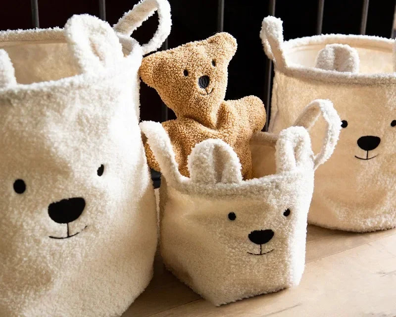TeddyTote Bear Storage Basket – Super Soft Lambswool Organizer for Toys, Laundry & Nursery Décor