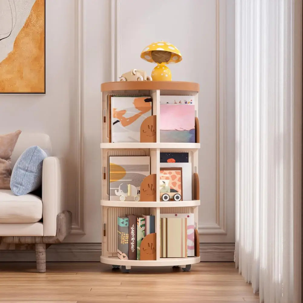 Story Spin: 3-Tier Rotating Bookshelf – Compact Corner Organizer for Kids, Bedrooms & Small Spaces