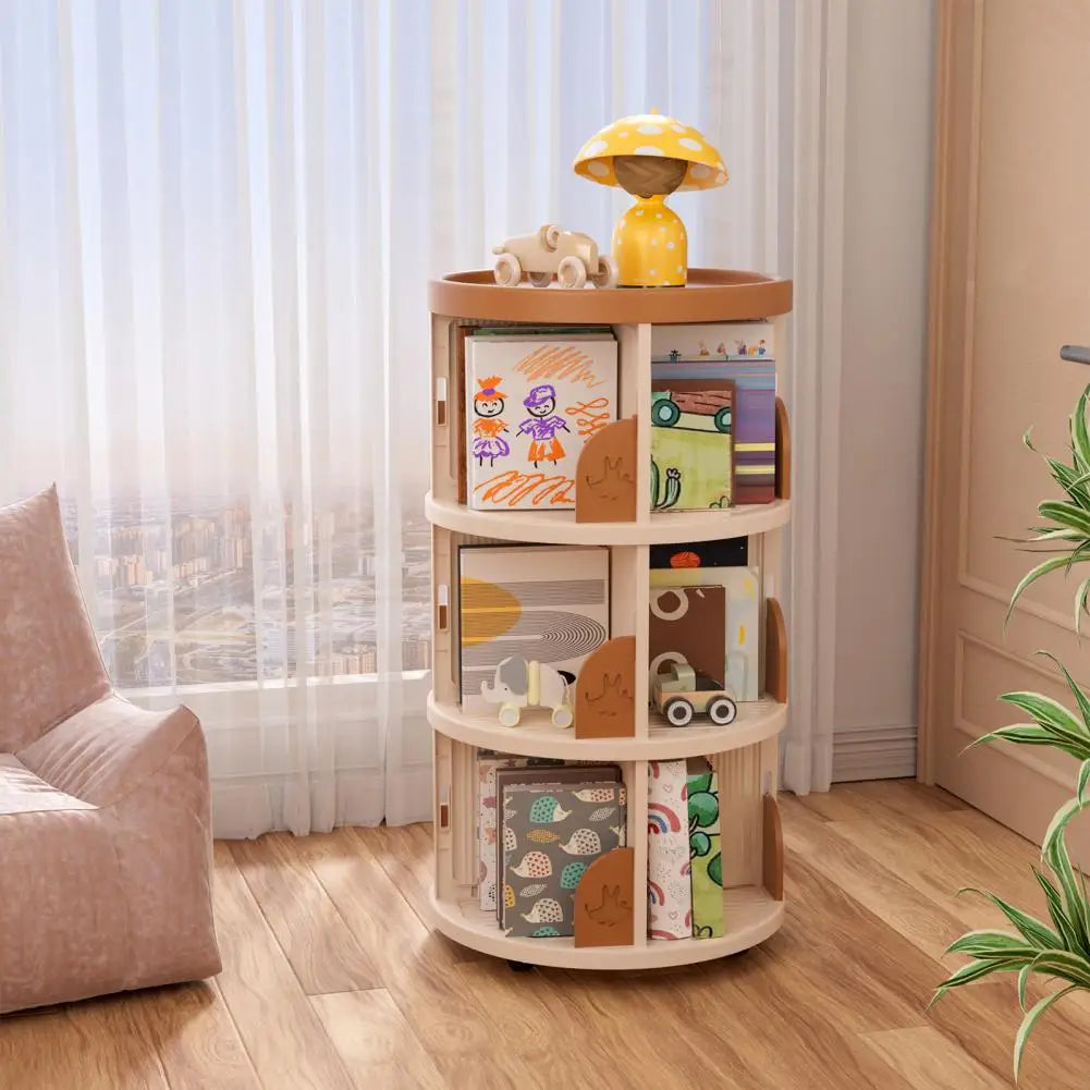 Story Spin: 3-Tier Rotating Bookshelf – Compact Corner Organizer for Kids, Bedrooms & Small Spaces