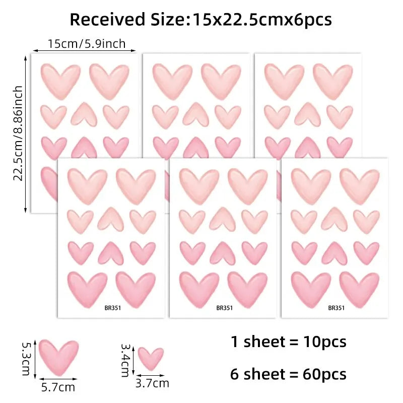 Sweetheart Wall Decals – 60-Piece Pink Heart Stickers, Removable Waterproof PVC for Girls’ Rooms & Play Spaces