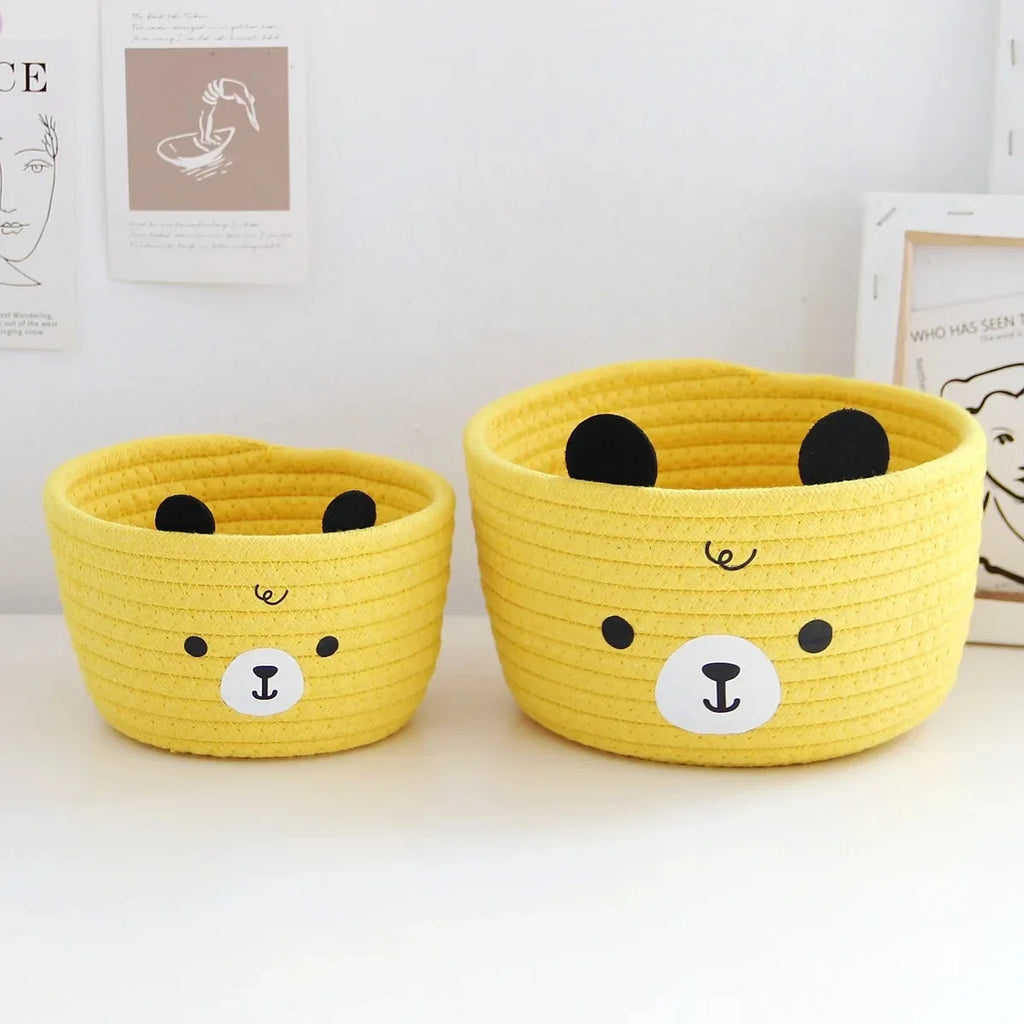 Snuggle Bear Woven Cotton Rope Basket – Cute Bear Organizer for Little Girl’s Room, Toys & More