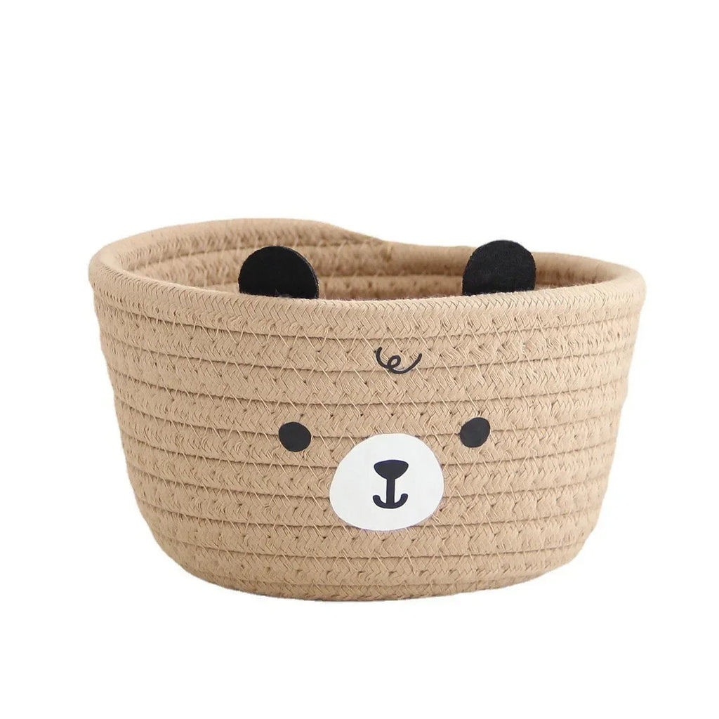 Snuggle Bear Woven Cotton Rope Basket – Cute Bear Organizer for Little Girl’s Room, Toys & More