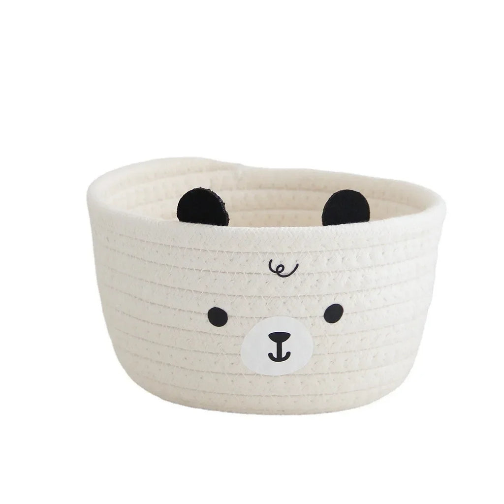 Snuggle Bear Woven Cotton Rope Basket – Cute Bear Organizer for Little Girl’s Room, Toys & More