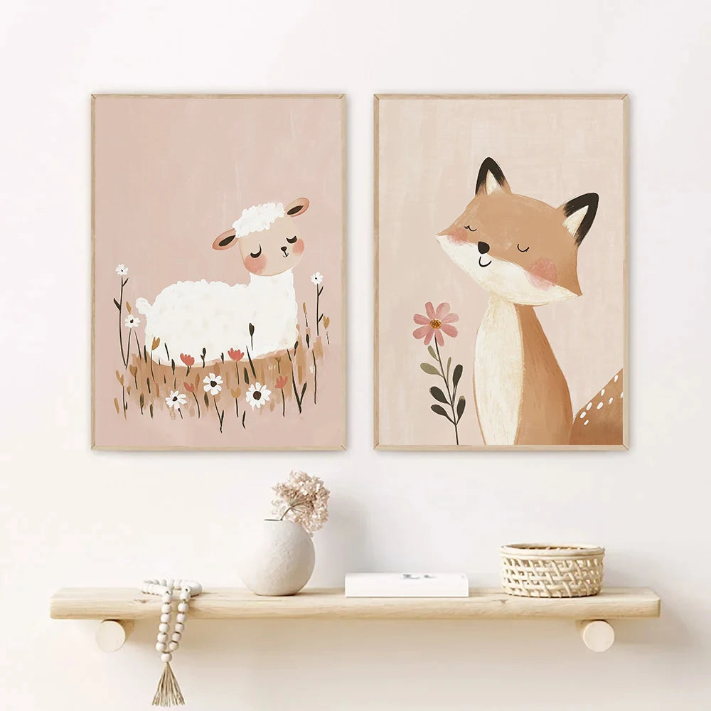 Sugarplum Spaces Nordic Cartoon Animals Canvas Wall Art