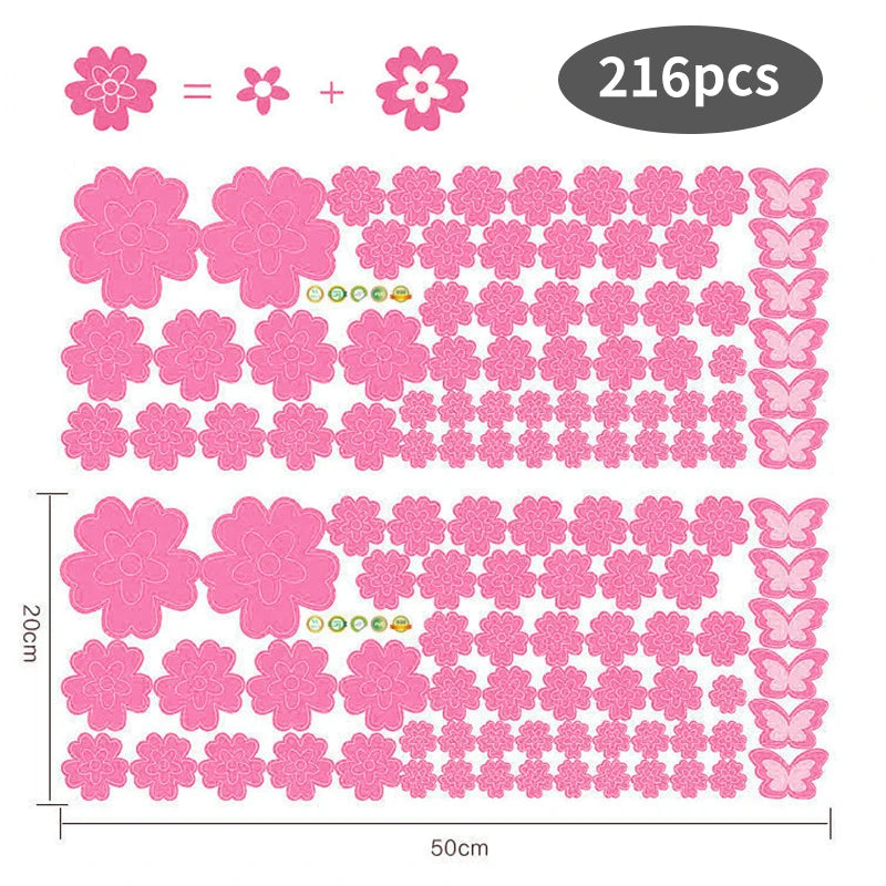108pcs & 216pcs DIY Flower Wall Stickers – Kids Bedroom, Nursery & Home Décor, Self-Adhesive PVC Decals