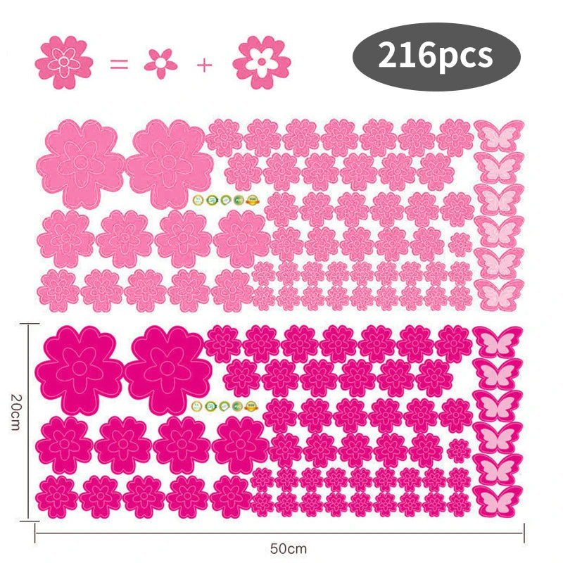 108pcs & 216pcs DIY Flower Wall Stickers – Kids Bedroom, Nursery & Home Décor, Self-Adhesive PVC Decals