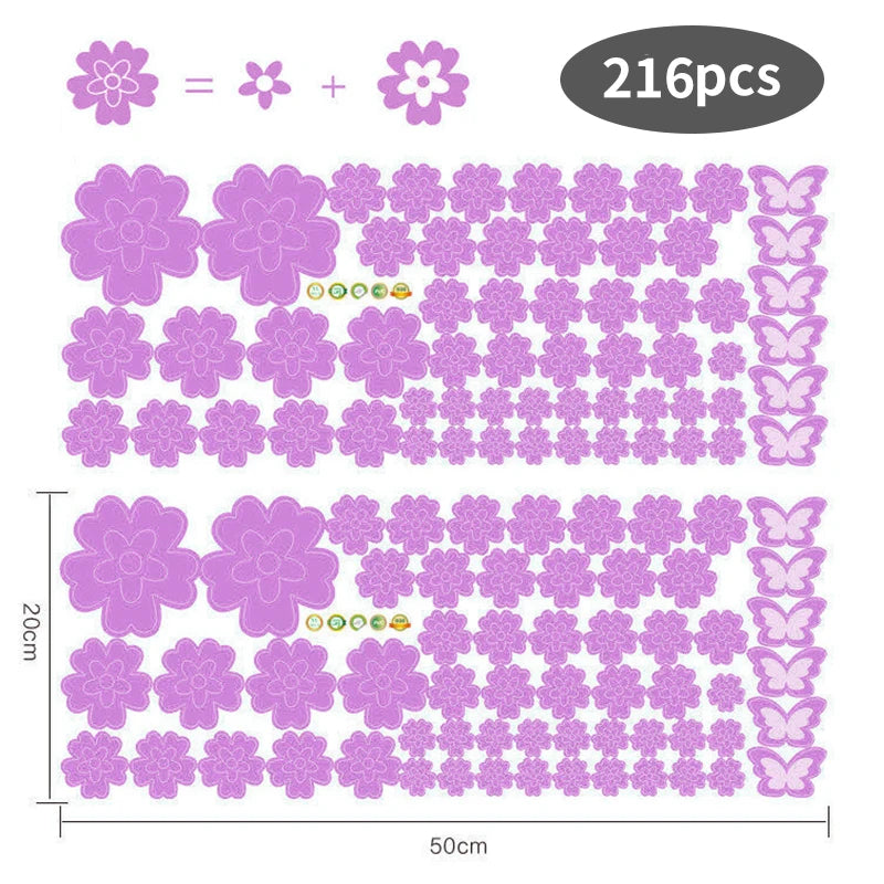 108pcs & 216pcs DIY Flower Wall Stickers – Kids Bedroom, Nursery & Home Décor, Self-Adhesive PVC Decals