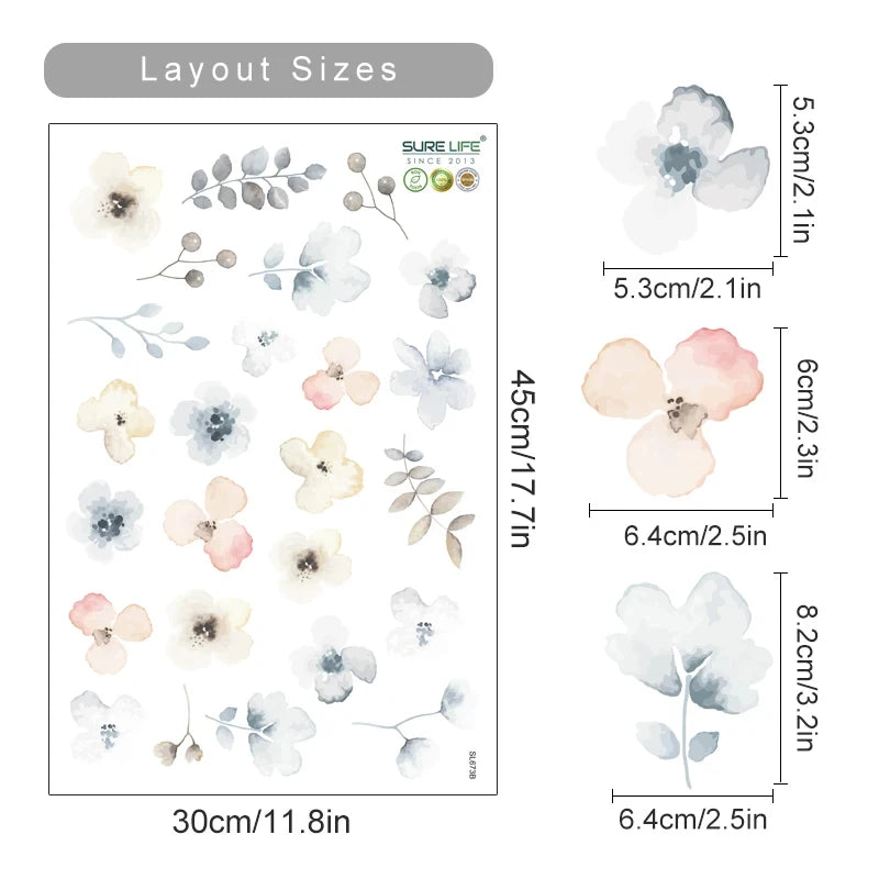 Blush Bloom Wall Decals – Boho Watercolor Flower Stickers, Removable PVC for Girls’ Bedrooms & Home Décor