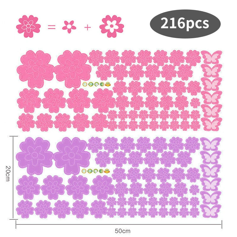 108pcs & 216pcs DIY Flower Wall Stickers – Kids Bedroom, Nursery & Home Décor, Self-Adhesive PVC Decals