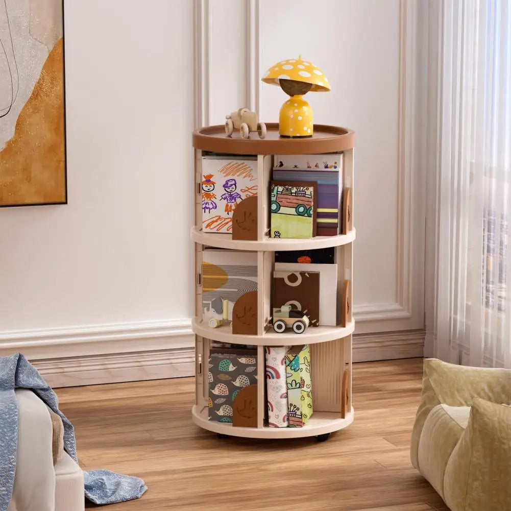 Story Spin: 3-Tier Rotating Bookshelf – Compact Corner Organizer for Kids, Bedrooms & Small Spaces
