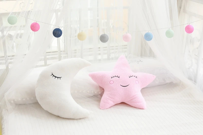 Dreamy Skies Plush Pillow Set – Soft Cloud, Moon, Star & Raindrop Cushions for Kids, Baby Room Decor