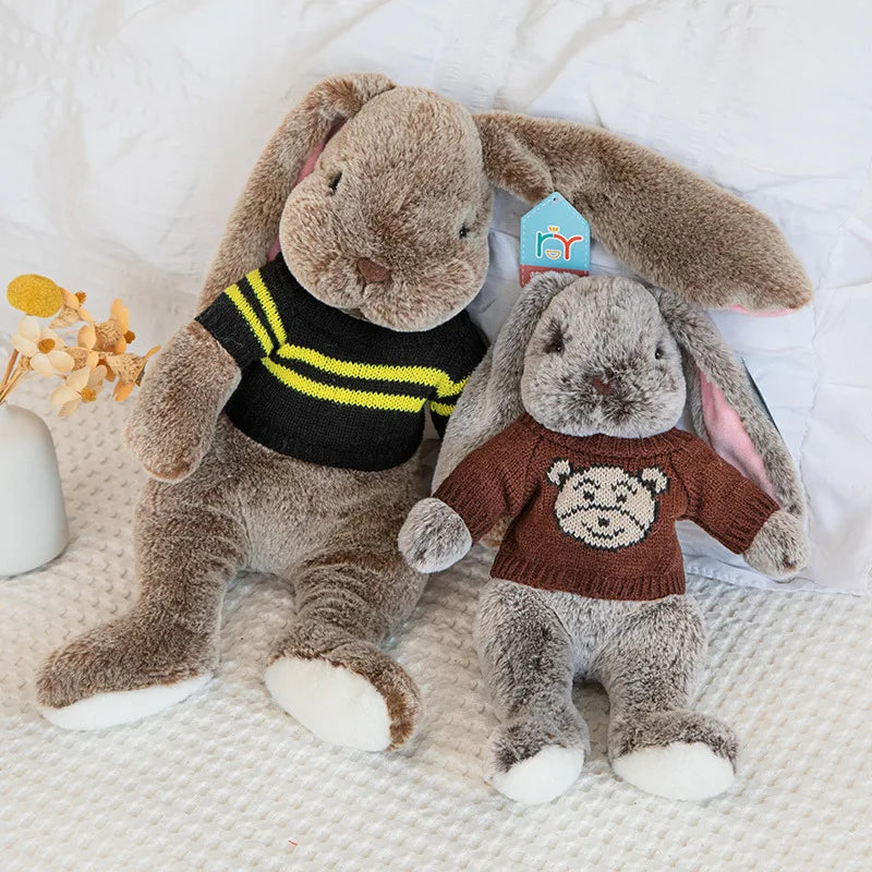 Sweater Buns  Big Ear Bunny Plush – Soft Stuffed Rabbit Dolls in Cozy Knitwear for Girls’ Rooms