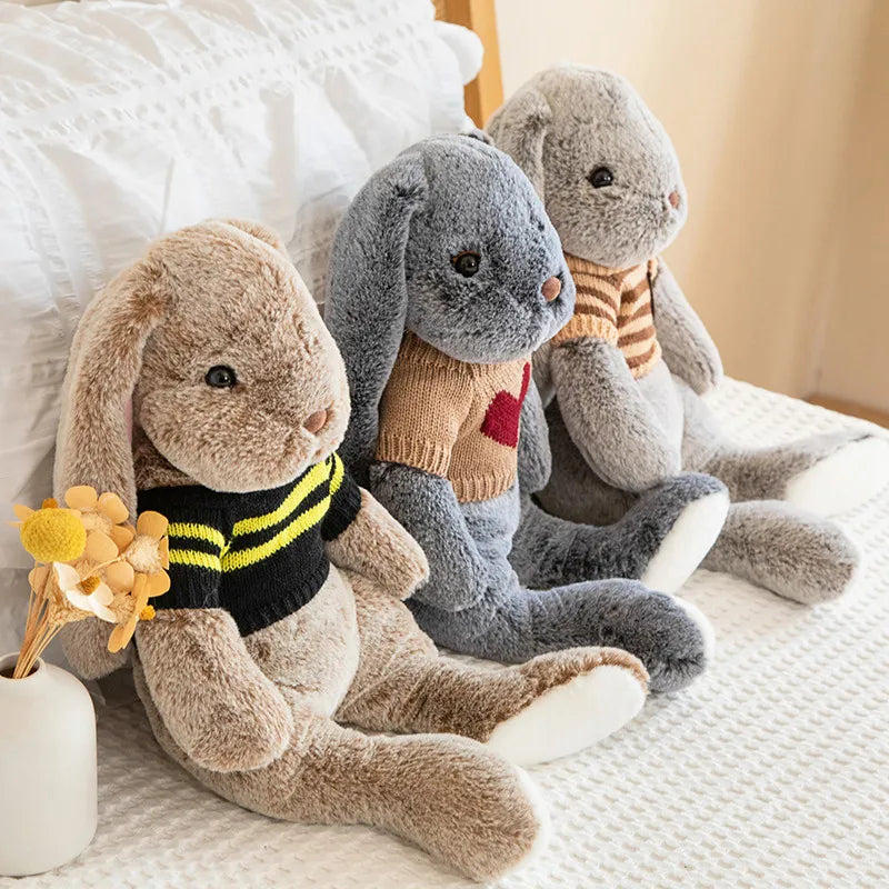 Sweater Buns  Big Ear Bunny Plush – Soft Stuffed Rabbit Dolls in Cozy Knitwear for Girls’ Rooms