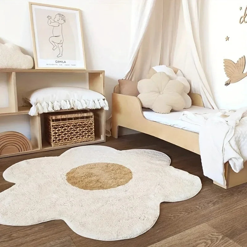 Sunny Bloom Flower Rug – Soft, Fluffy, Non-Slip Round Sunflower Mat for Girls’ Rooms & Home Decor