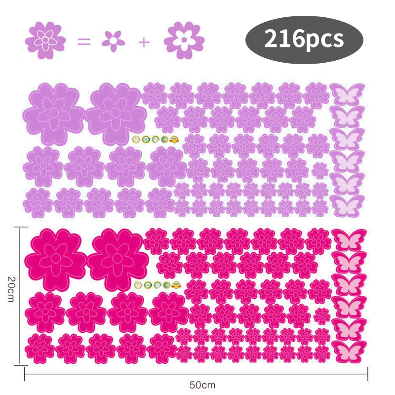 108pcs & 216pcs DIY Flower Wall Stickers – Kids Bedroom, Nursery & Home Décor, Self-Adhesive PVC Decals