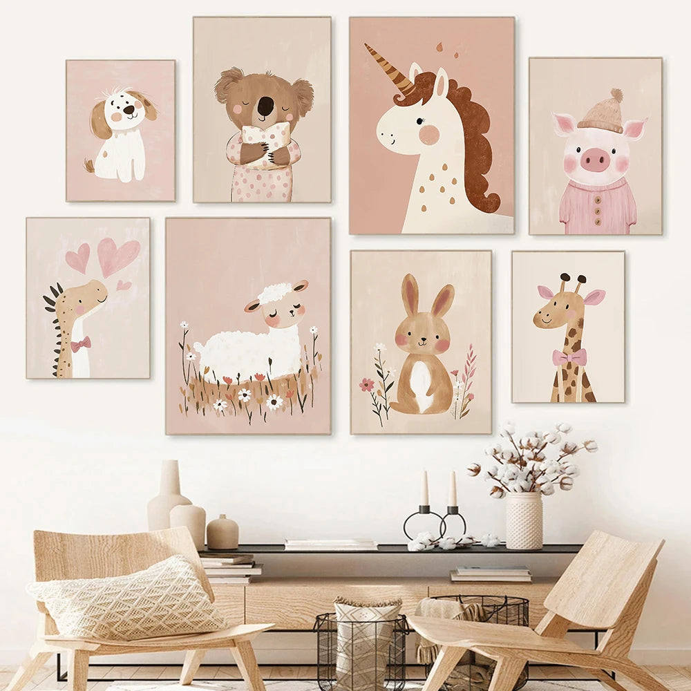 Sugarplum Spaces Nordic Cartoon Animal Canvas Wall Art