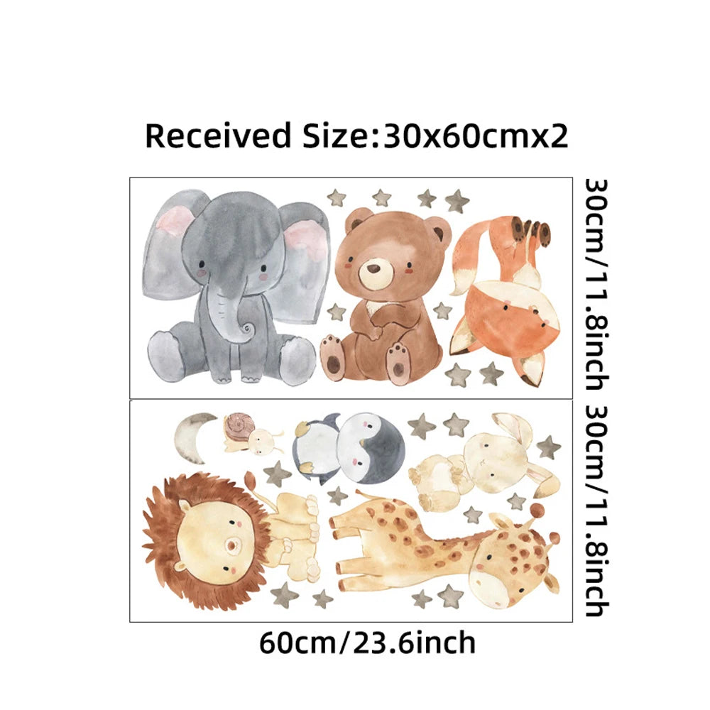 Sugarplum Spaces Watercolor African Animals Wall Stickers – Elephant, Giraffe, Bear & Fox