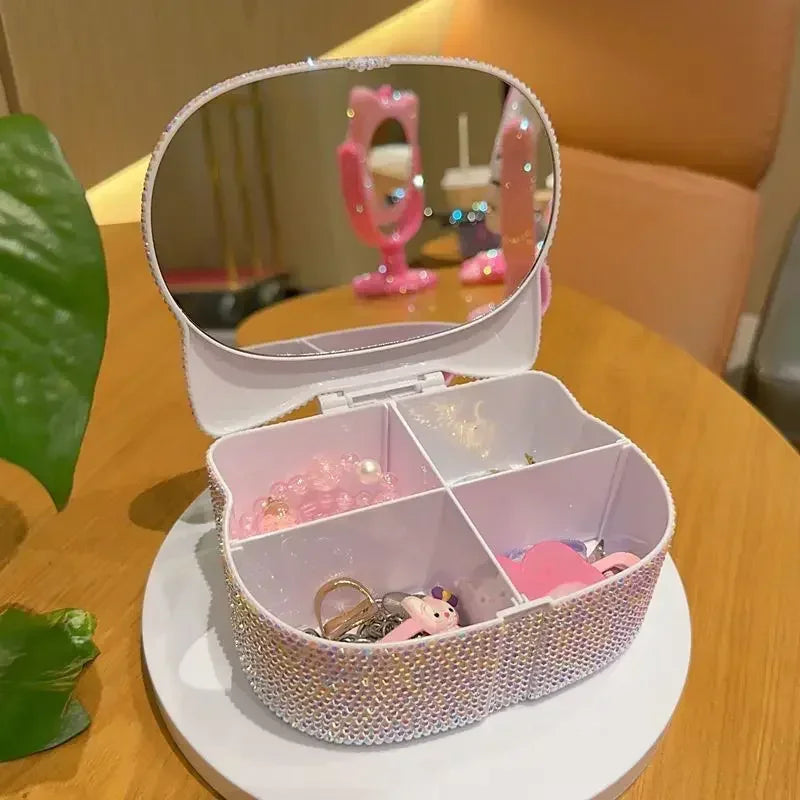 Hello Kitty Bling Jewelry Box with Mirror – Crystal Rhinestone Storage Organizer & Decorative Gift for Girls | Sugarplum Spaces