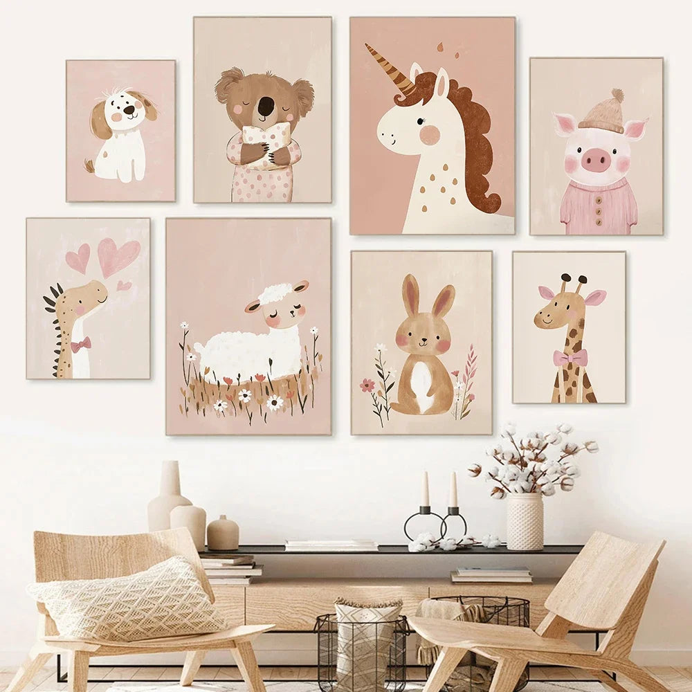 Sugarplum Spaces Nordic Cartoon Animal Canvas Wall Art