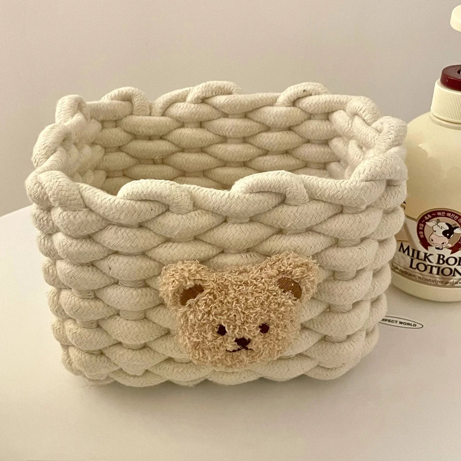 Cuddle Cub Woven Cotton Storage Basket – Little Bear Organizer for Toys, Cosmetics & Desktop Essentials