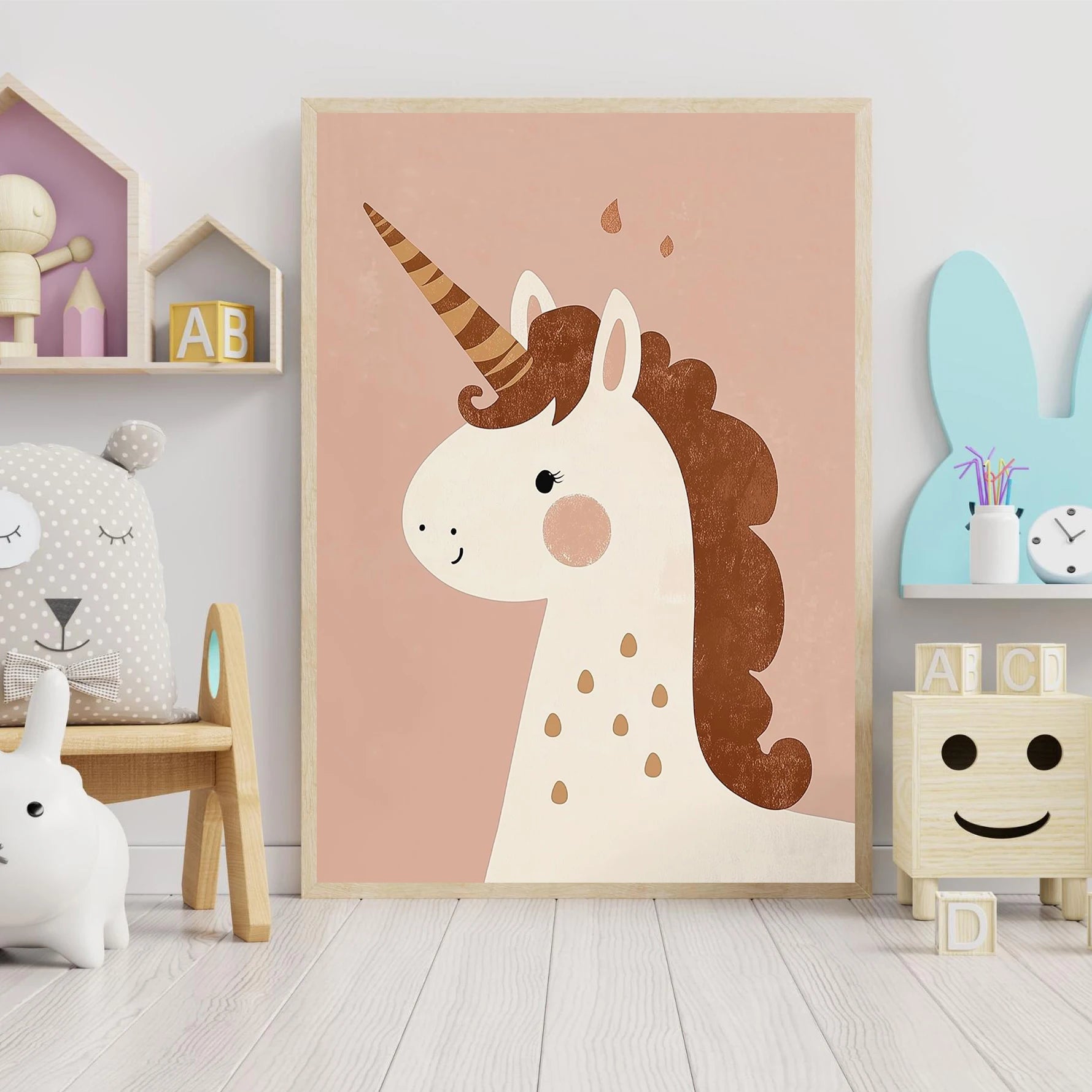 Sugarplum Spaces Nordic Cartoon Bunny Canvas Wall Art