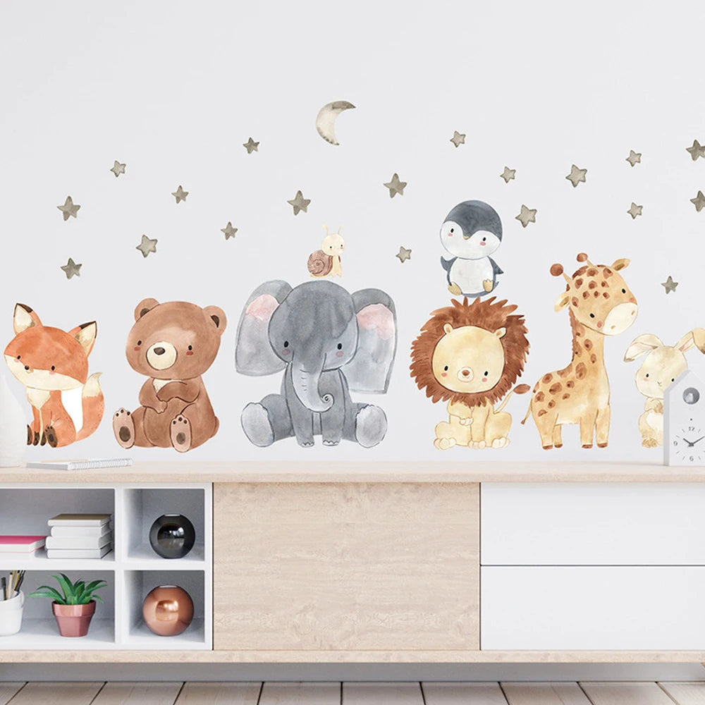 Sugarplum Spaces Watercolor African Animals Wall Stickers – Elephant, Giraffe, Bear & Fox