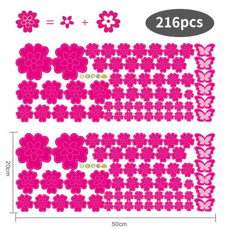 108pcs & 216pcs DIY Flower Wall Stickers – Kids Bedroom, Nursery & Home Décor, Self-Adhesive PVC Decals
