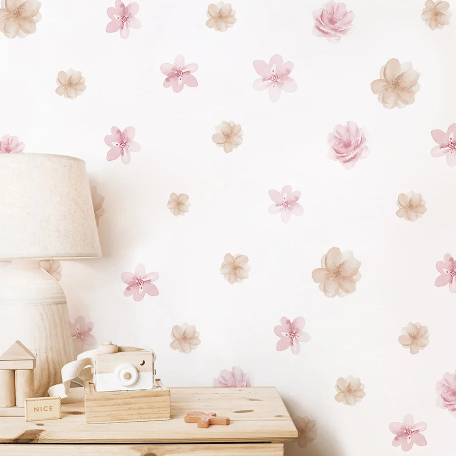 Blush Bloom Wall Decals – Boho Watercolor Flower Stickers, Removable PVC for Girls’ Bedrooms & Home Décor
