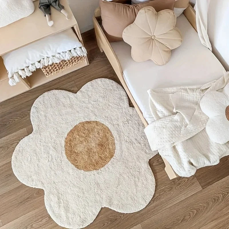 Sunny Bloom Flower Rug – Soft, Fluffy, Non-Slip Round Sunflower Mat for Girls’ Rooms & Home Decor