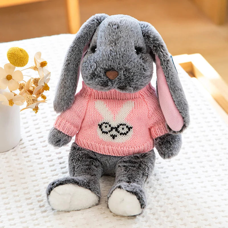 Sweater Buns  Big Ear Bunny Plush – Soft Stuffed Rabbit Dolls in Cozy Knitwear for Girls’ Rooms