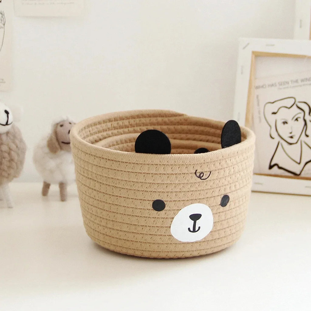 Snuggle Bear Woven Cotton Rope Basket – Cute Bear Organizer for Little Girl’s Room, Toys & More