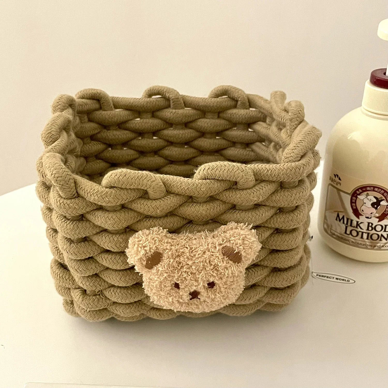 Cuddle Cub Woven Cotton Storage Basket – Little Bear Organizer for Toys, Cosmetics & Desktop Essentials