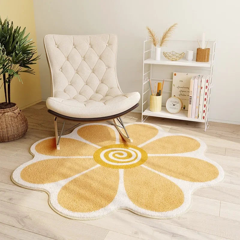 Sunny Bloom Flower Rug – Soft, Fluffy, Non-Slip Round Sunflower Mat for Girls’ Rooms & Home Decor
