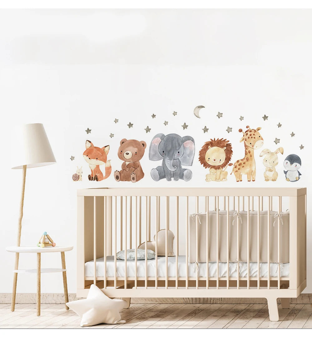 Sugarplum Spaces Watercolor African Animals Wall Stickers – Elephant, Giraffe, Bear & Fox