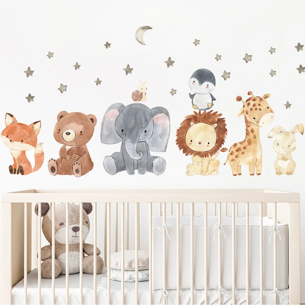 Sugarplum Spaces Watercolor African Animals Wall Stickers – Elephant, Giraffe, Bear & Fox