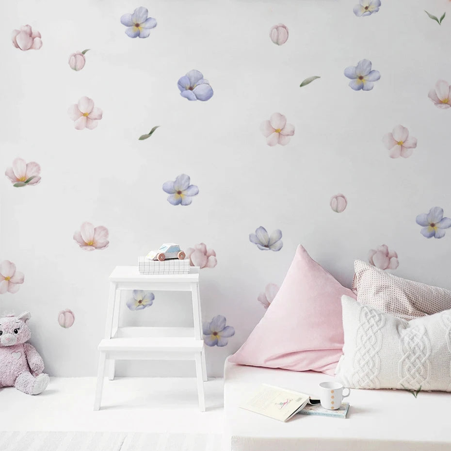 Blush Bloom Wall Decals – Boho Watercolor Flower Stickers, Removable PVC for Girls’ Bedrooms & Home Décor
